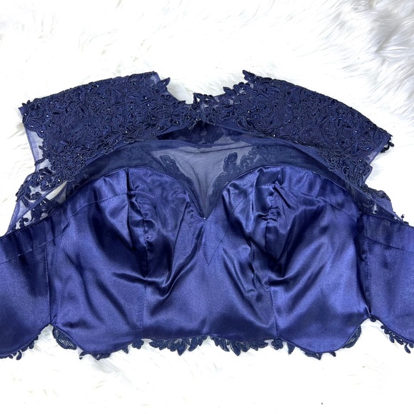 🚫SOLD! NEW! |•MADISON JAMES•| Navy Floral Print Two Piece Formal Prom Dress - Picture 12 of 12